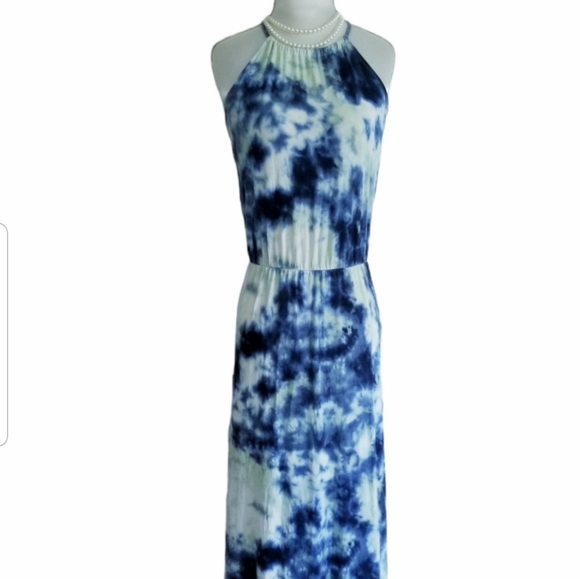 Halter Maxi Dress Tie Dye Side Slit Maxi Summer Dress - Picture 6 of 15